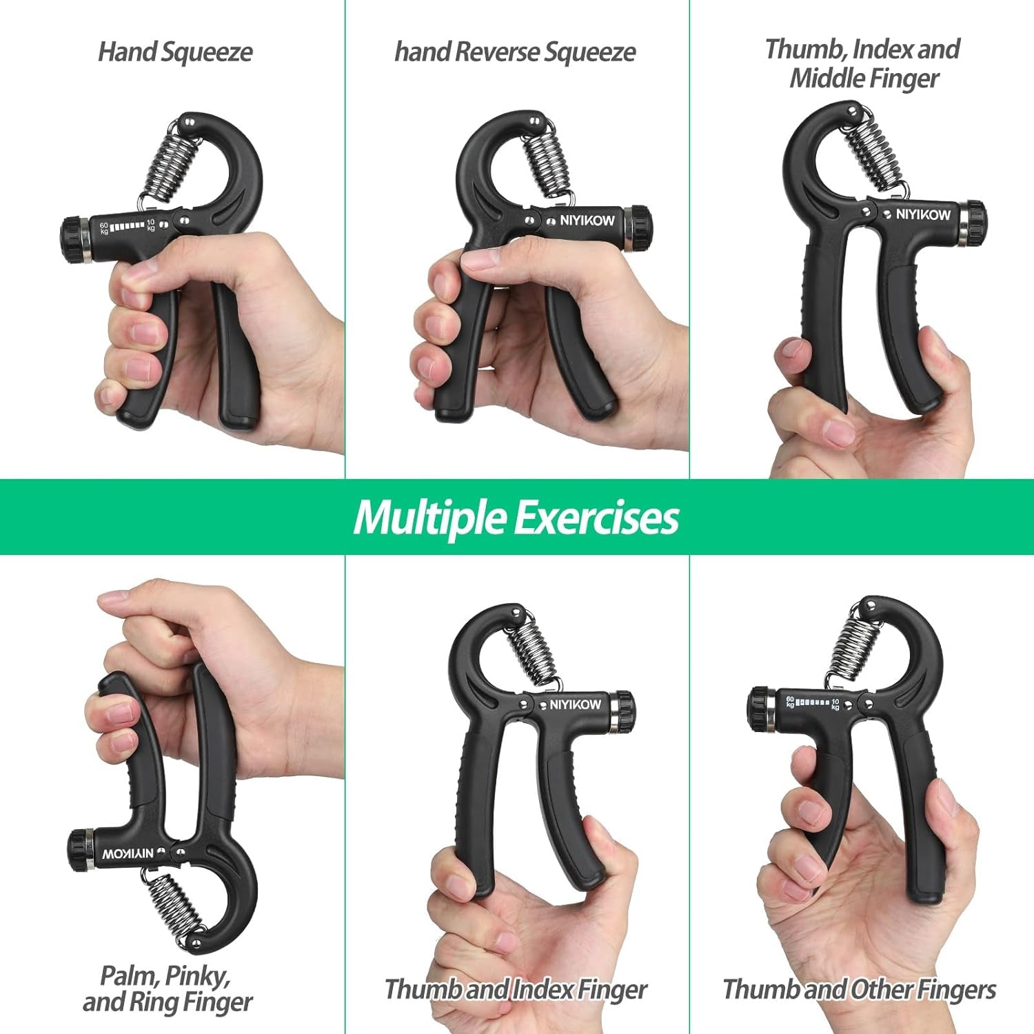 Grip Strength Trainer, Adjustable Hand Exerciser (10-60Kg), Ideal for Athletes, Musicians, and Everyday Use.